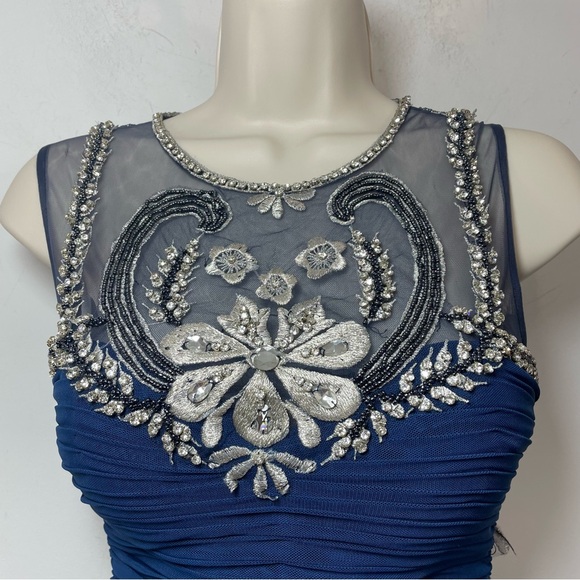 Jovani Ruched Evening gown Dress Embroidered Rhinestons size 00 pageant Blue - Picture 4 of 13